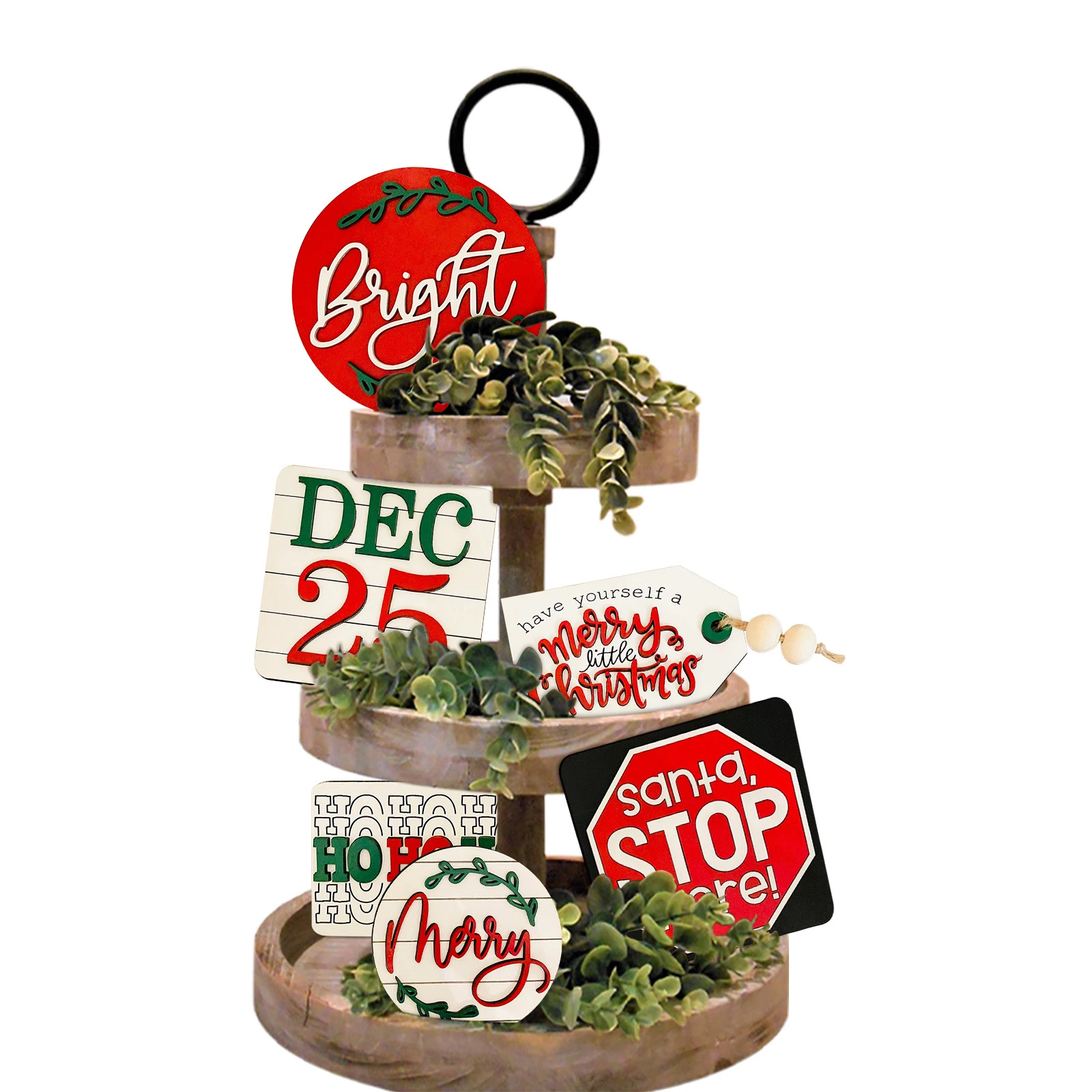 

7Pcs Christmas Tiered Tray Decoration Tiered Tray Décor Premium Farmhouse Wooden Sign Decoration Durable Cute Xmas Wooden