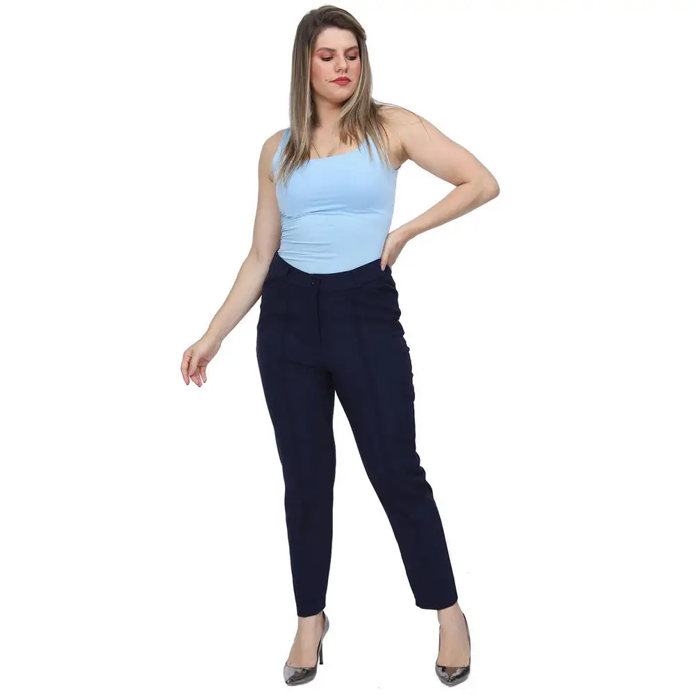 Fierte Women Plus Size Pants Rg1308 Fabric High Waist Tight Trotting Zipper Closure Spring Summer Slim Casual Elegant