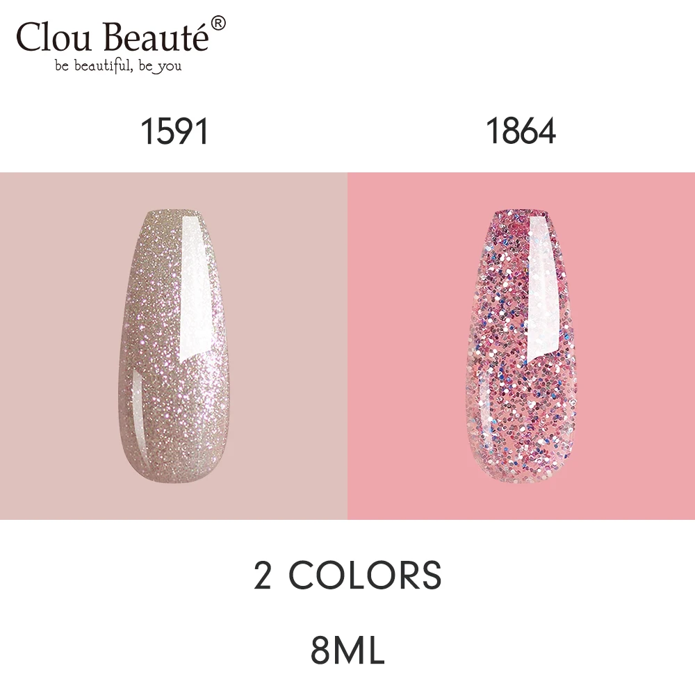 

Clou Beaute 2pcs 8ml Glitter Gel Polish Set LED UV Hybrid Nude Nail Art Semi Permanent Soak Off Varnish For DIY Manicure Enamel