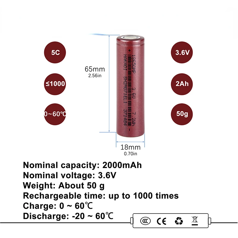 

2000mah 3.7V 18650 Batteries Lithium-ion Rechargeable 3C-5C Discharge For Power Tool DIY 24V 36V 48V Scooter Ebike Battery Pack