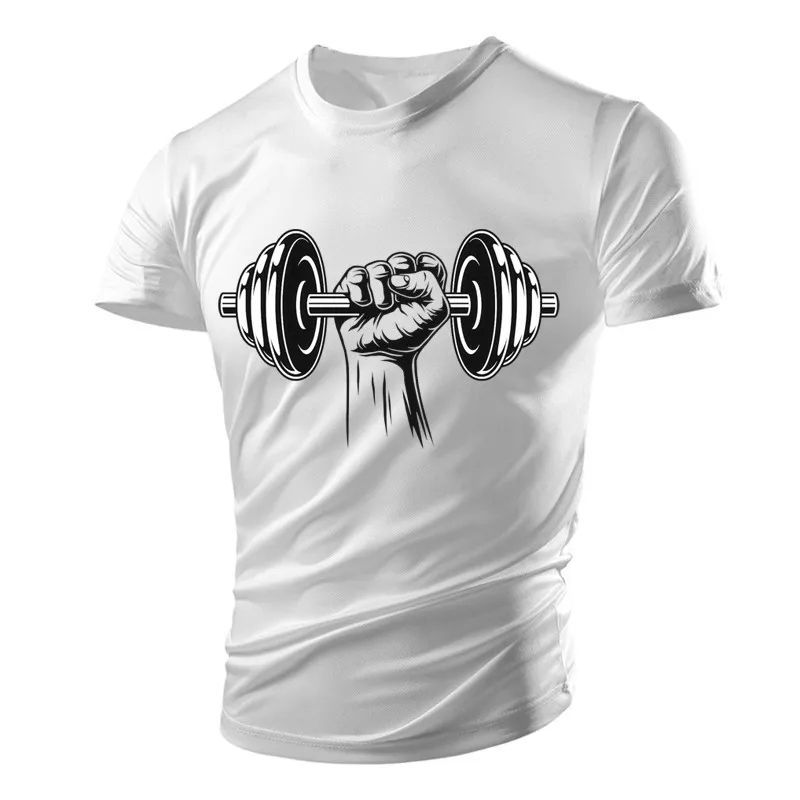 

New Summer Gym Dumbbell Casual Men's Ladies T-shirt Breathable Lightweight Translucent Top Sports Quick Dry Short Sleeves