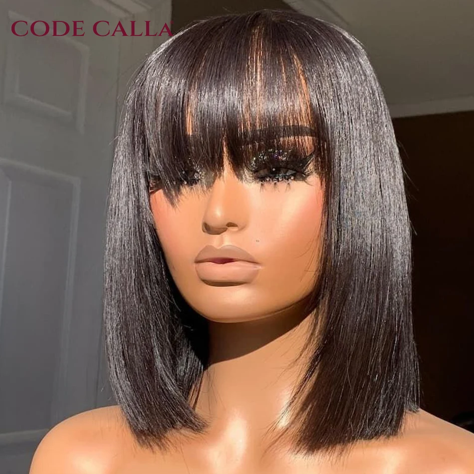 

Code Calla Bob Wig Indian Straight Glueless Lace Human Hair Wigs For Women 180 Density HD Lace Closure Wig Wear Go Wigs Pre cut