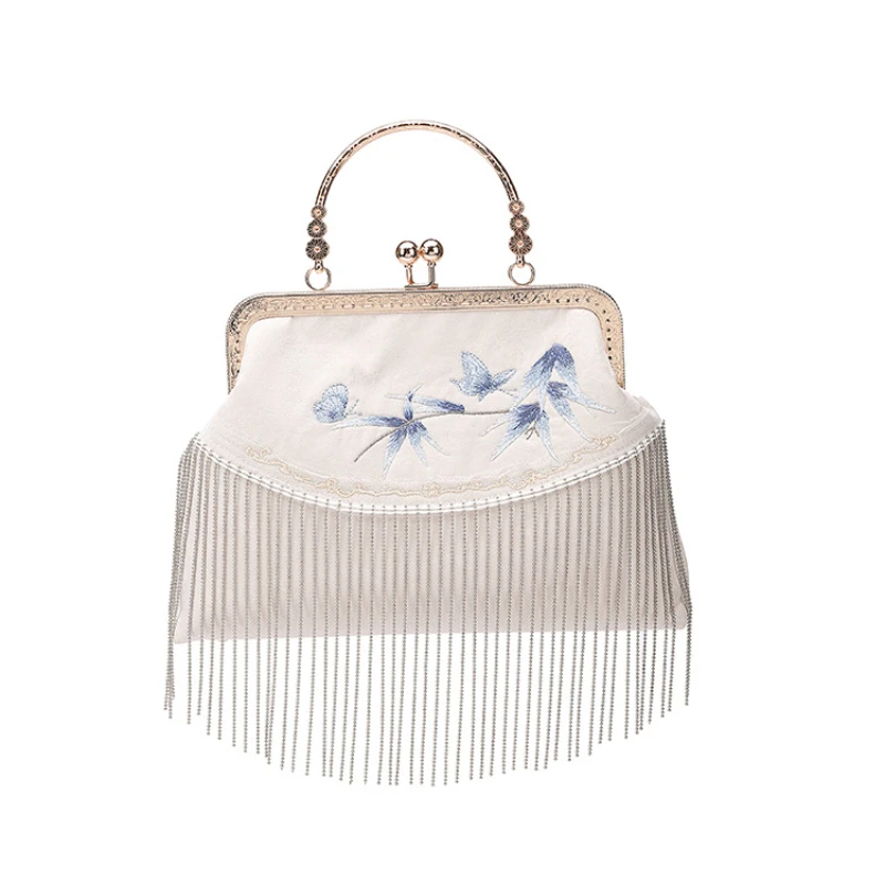 

Beautifully Embroidered Flower Tassel Tote Bags for Women 2023 Designer Luxury Handbags Chain Shoulder Messenger Bags Mum's Gift