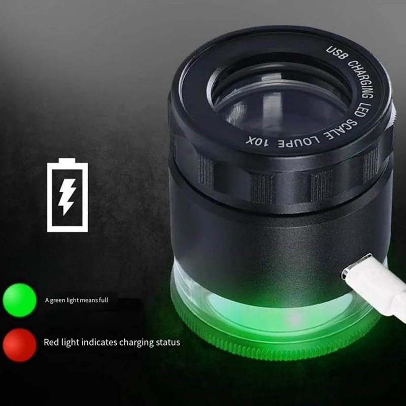 10-кратный светящийся ювелирный увеличитель измерительные весы USB перезаряжаемая