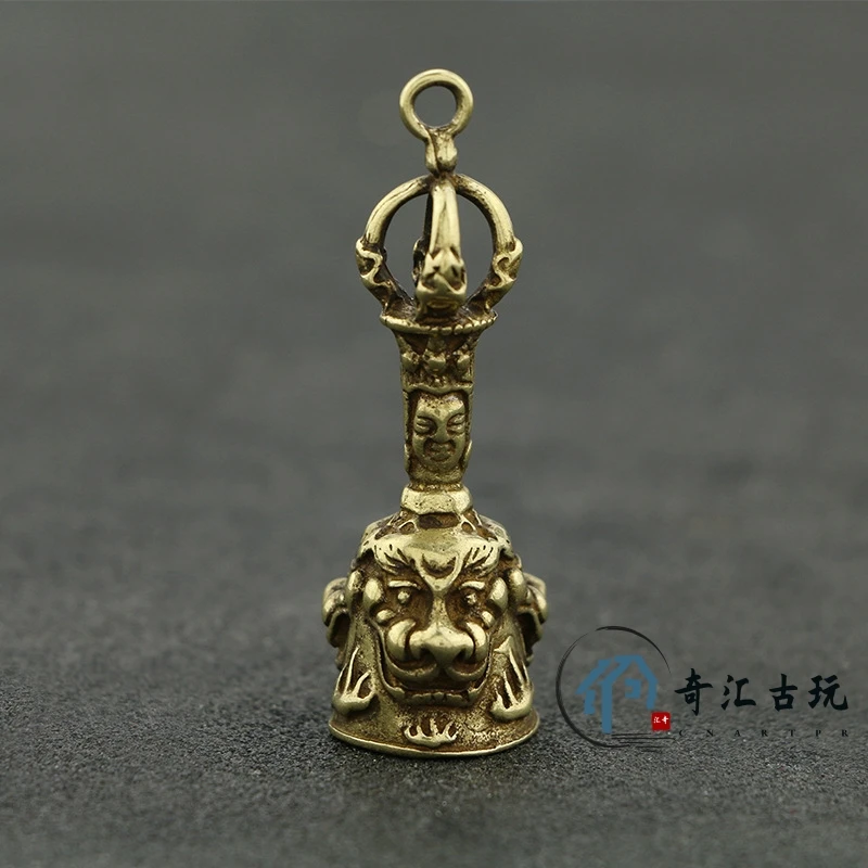 

Колокольчик с тремя львами ручной работы, рваный буддистский, из чистой меди, с алмазным камнем «King Kong», с бронзовым ключом