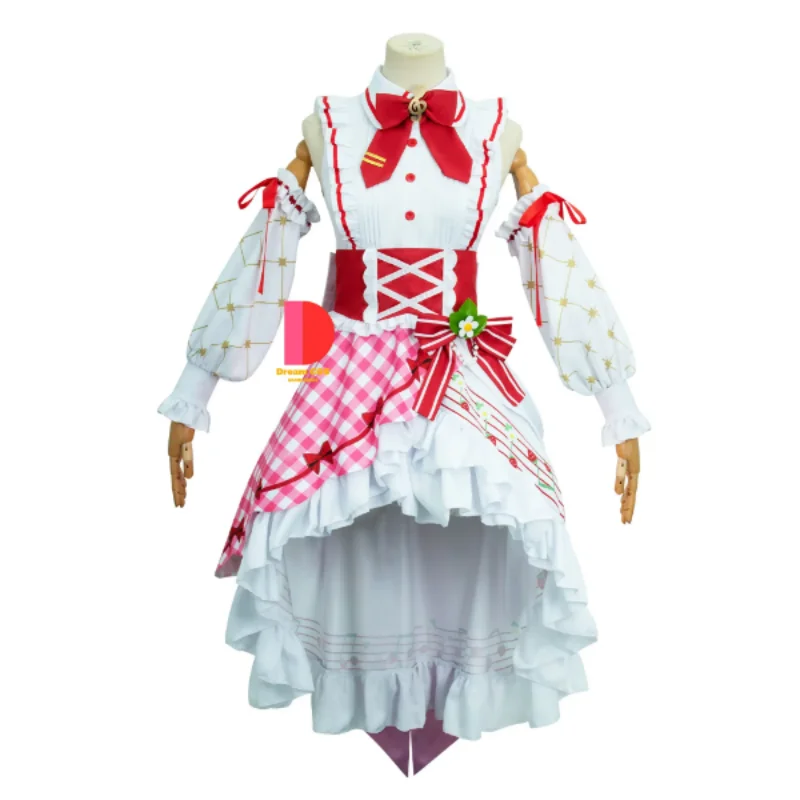 Мику Косплей Костюм Аниме Клубничное Платье Головной Убор Носки Cos Хэллоуин