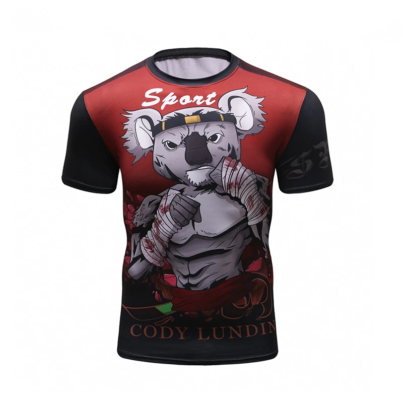 

Мужская облегающая футболка с коротким рукавом, впитывающая пот Спортивная тренировочная одежда, топ с цифровым 3D-принтом, компрессионная ...