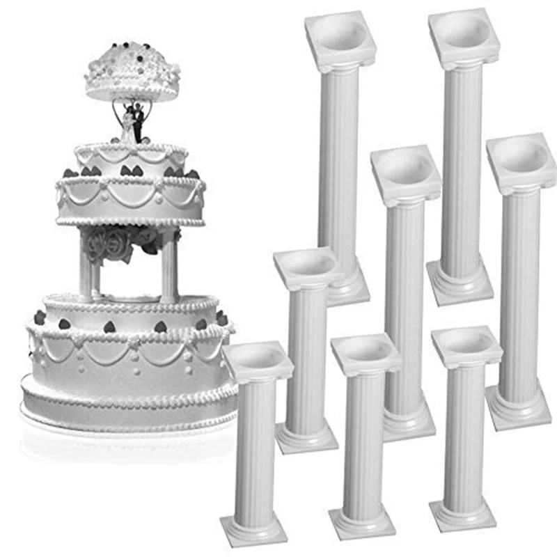 

8Pcs/Set White Small+Large Plastic Cake Pillars,Wedding Cake Pillars Stand,Fondant Cake Support Mold Valentine's Day Wedding