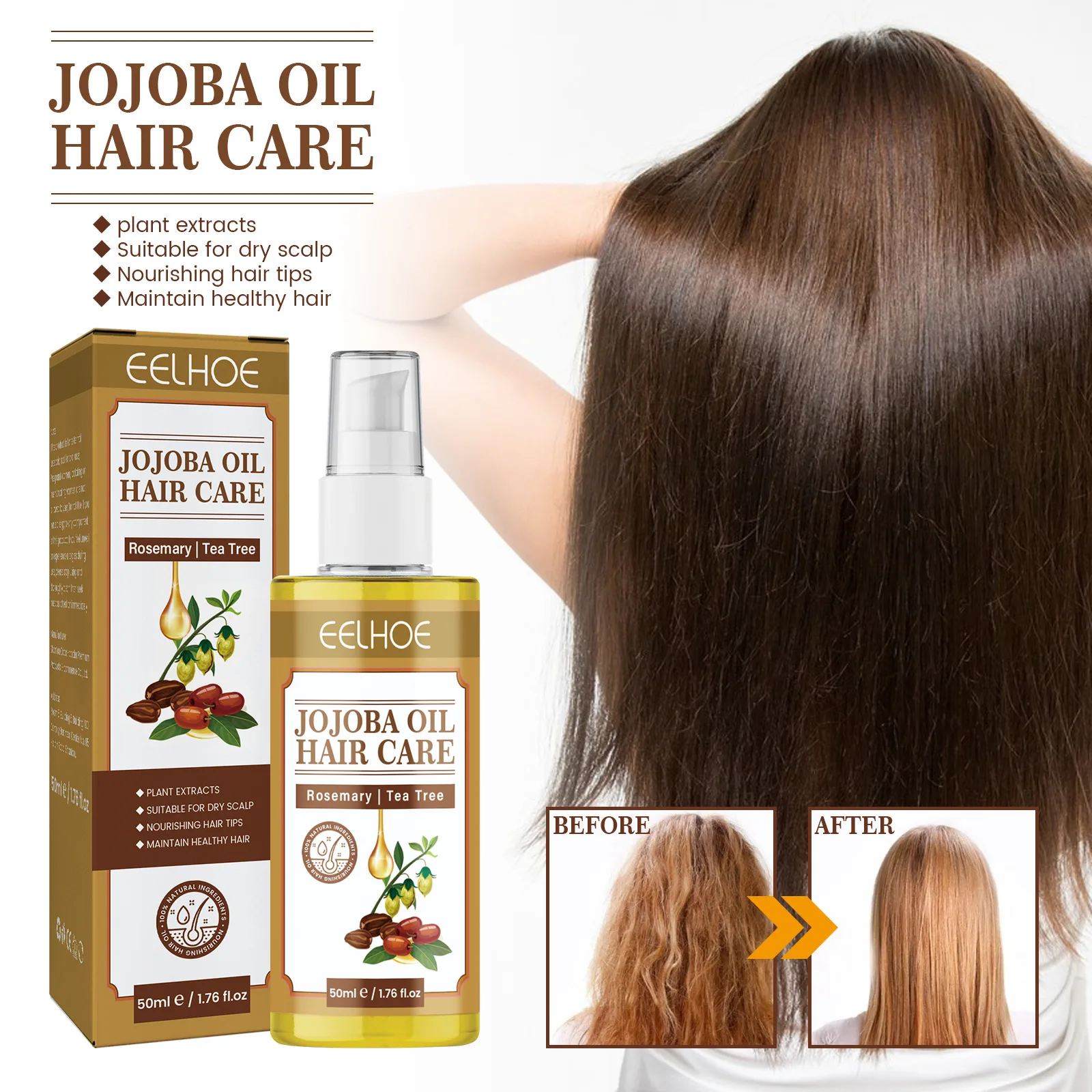

EELHOE Jojoba Hair Care Oil Repairs Dry Hair Soothes Damaged Hair Softens Mild, and Does Not Irritate Hair Essential Oil