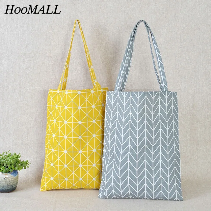 Женская сумка для покупок 5 цветов клетчатая льняная хлопчатобумажная Холщовая