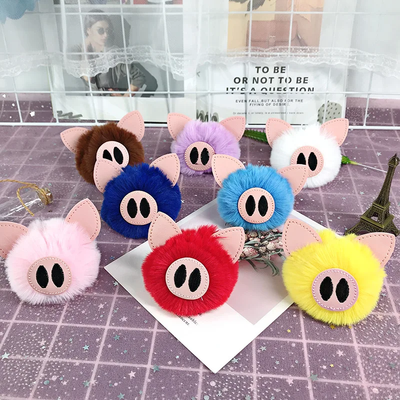 

Korean Creative Cute Pig Imitation Hair Ball Man Car Keychain Pendant Cartoon PU Pig Woman Bag Key Chain Jewelry Wholesale Gift