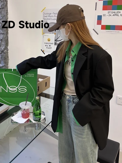 

[ZD Studio] Women Black Size Casual Single Breasted Blazer New Lapel Long Sleeve Jacket Tide Spring Autumn 2023