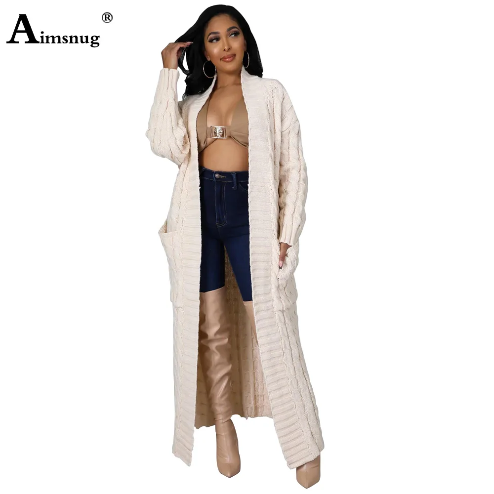 

Women's Twisted Sweater 2023 Winter New X-Long Coats Rope Female Cardigans Solid Knitted Sweaters Women Stand Pocket Jumpers