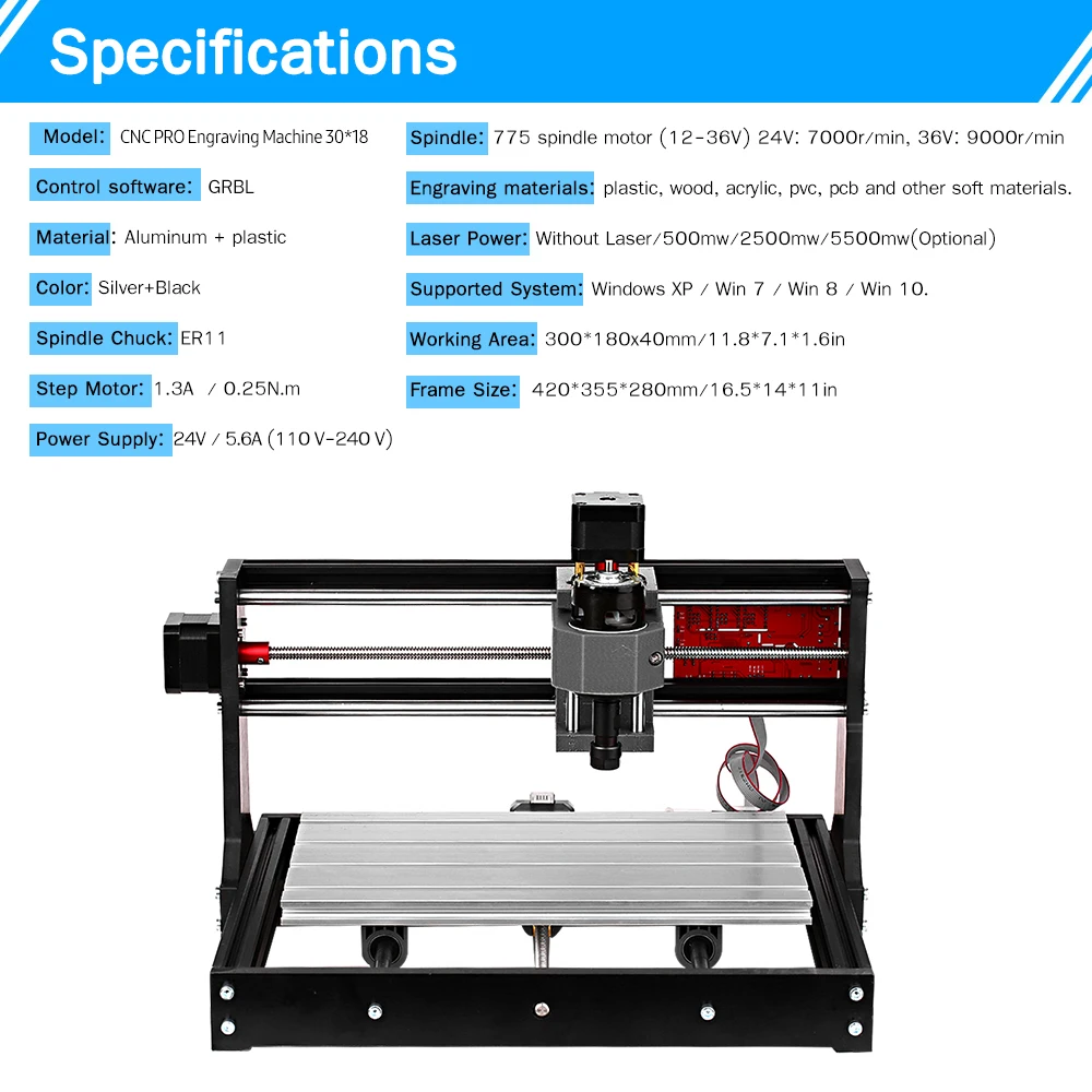 Фрезерный станок KKMOON CNC 30*18 Pro с управлением GRBL мини-станок ЧПУ сделай сам 3-осевой