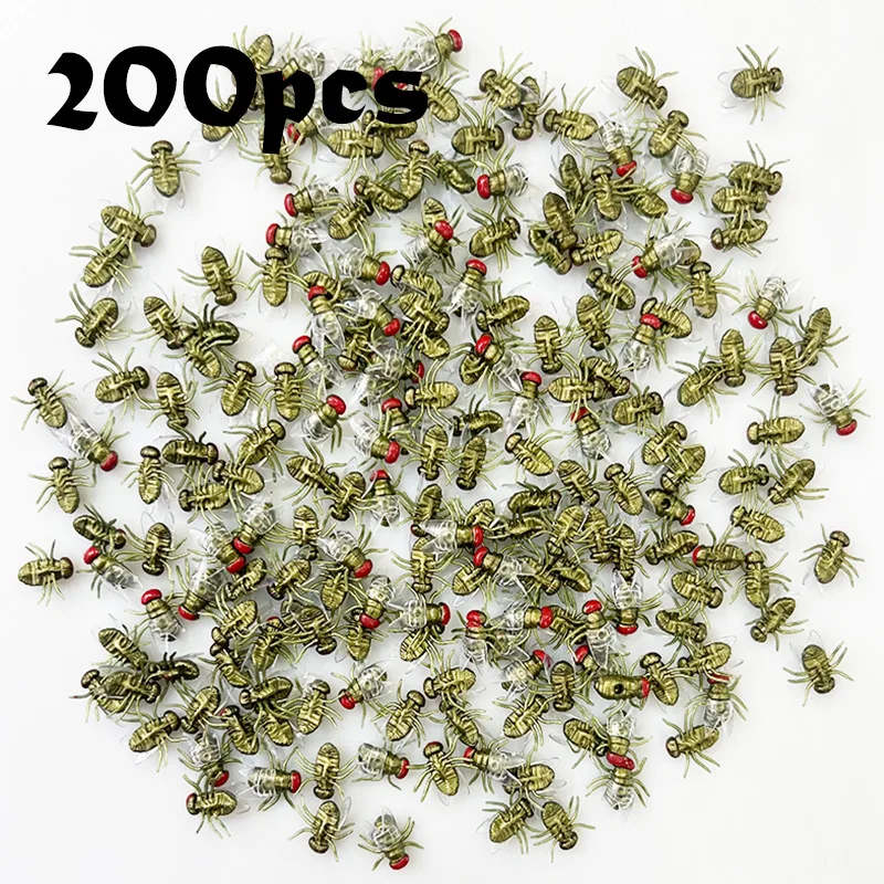 

HOT SALE 200Pcs Realistic Fake Flies Plastic Simulated Insect Fly Bugs Model Joke Compulsive Toys Prank Halloween Party Favors