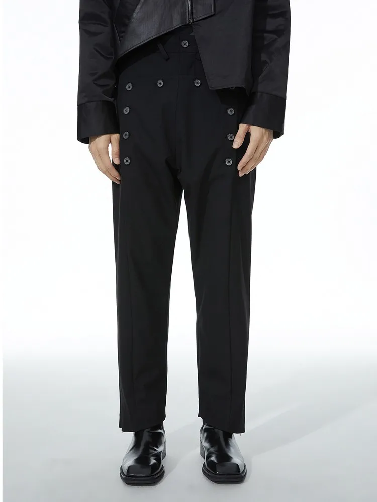 

S-6XL 2023 New Design Spring Multi-button Casual Straight Nine-point Trousers High Waist Dress Pants For Women And Men Clothing