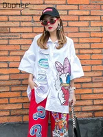 summer cartoon sequins beaded mid length shirts womens loose flare sleeve blouse dress womens patch decoration women tops
