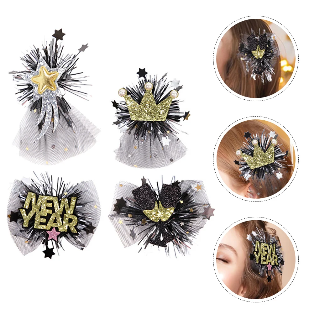 

4 Pcs Hair Pins Spring Festival Clips Hairpin Decoration Barrettes New Year Hairpins Miss