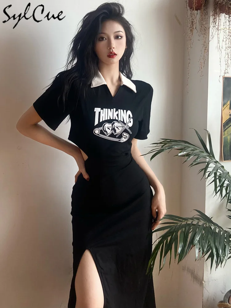 Женское платье с коротким рукавом разрезом и |