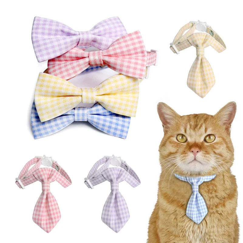 

Candy Color Plaid Cat Collar Cute Bowknot Puppy Chihuahua Bow Tie Safety Buckle Kitten Necklace Adjustable Pets Accessories