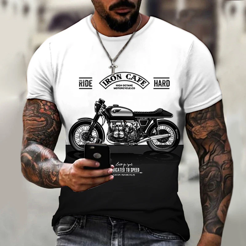 

Men T-shirt Men's T-shirts Retro Motorcycle Hip-hop Funny Tops Short Sleeve Outfit O Neck Tracksuit Sportswear Summer Casual