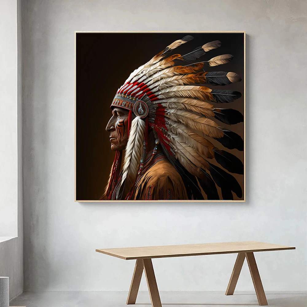 Оригинальное этническое индийское племя воин декоративное перо Картина на
