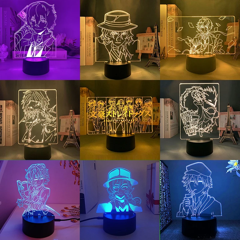 Bungo Stray Dogs Dazai Osamu Nakahara Chuuya 3d Led Lamp For Bedroom Manga Night Lights Anime Figure Avatar Room Decor Cute Gift