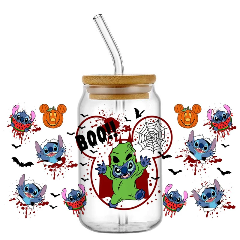 Miniso Хэллоуин день серия Милая Ститч мультфильм УФ DTF чашка обертка для 16 унций Libbey