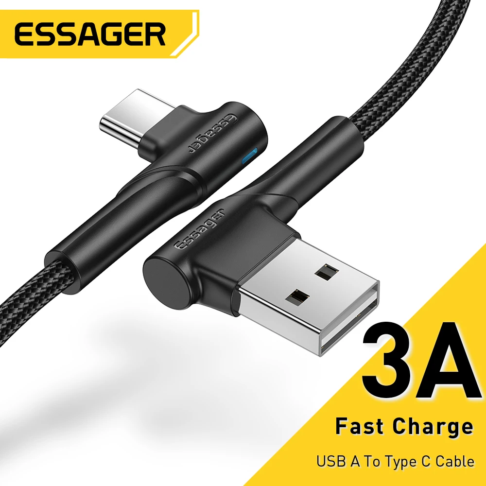 

Кабель зарядный Essager USB Type-C, 3 А, 90 градусов