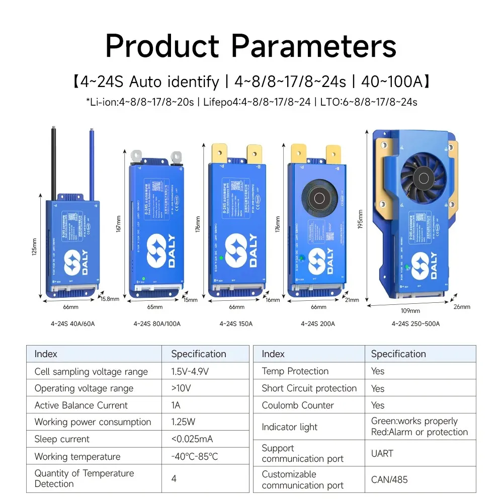 Фото Daly 250A 300A 400A 500A BMS 8-17S WIFI RS485 CAN встроенный bt smart Active Balance 8-17S 1A BT BMS bms Lifepo4 NMC Li-Ion №5