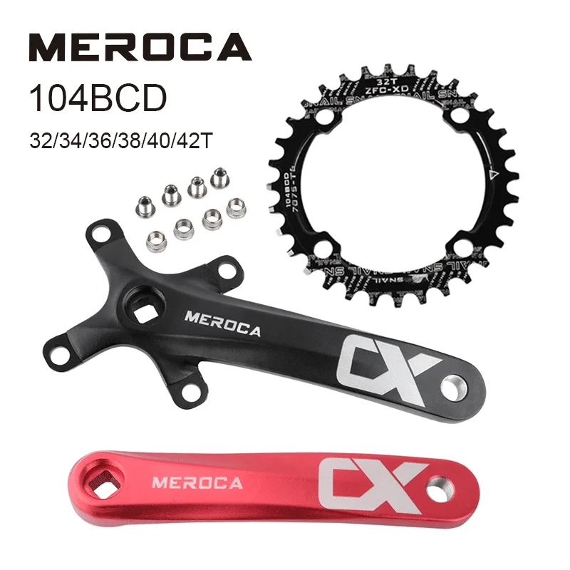 

MEROCA CX Square Hole Bicycle Crankset 104bcd 170mm Aluminum Alloy Mtb Crank 32/34/36/38/40/42t Sprocket Cranksets Bike Parts