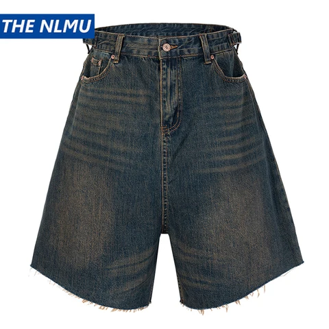 Шорты мужские джинсовые с широкими штанинами, винтажные Свободные повседневные синие штаны из денима в стиле ретро, Y2K, на лето