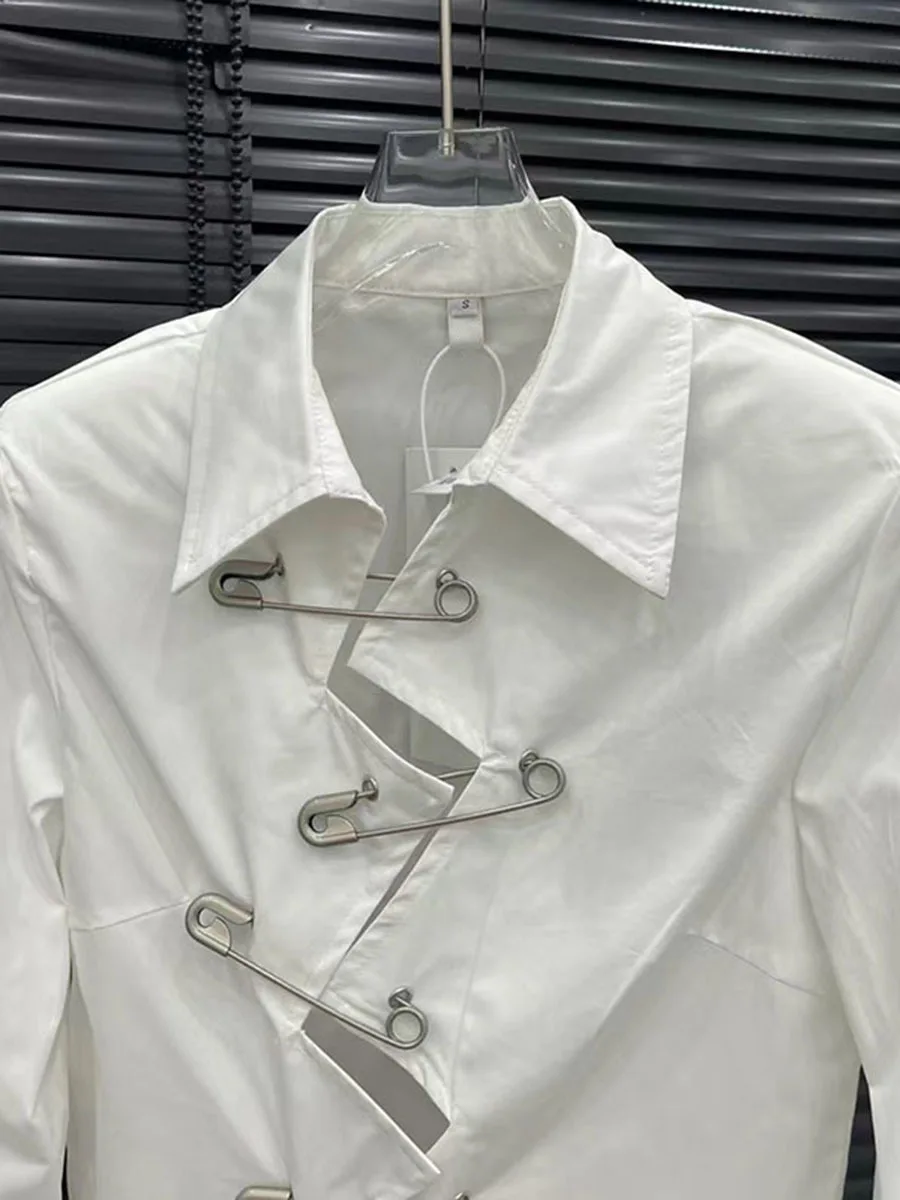 VGH High Street белая короткая дизайнерская рубашка для женщин с лацканами и длинными