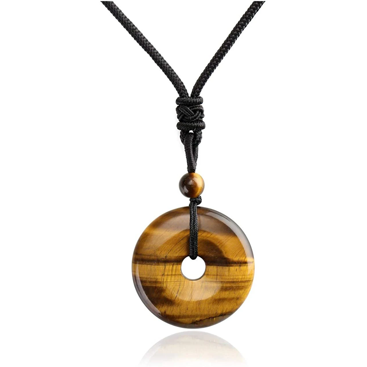 

Tiger's Eye Stone Coin Pendant Necklace Healing Chakra Crystal Amulet Lucky Pingan Donut 25/30/40MM Gemstone Protection Women