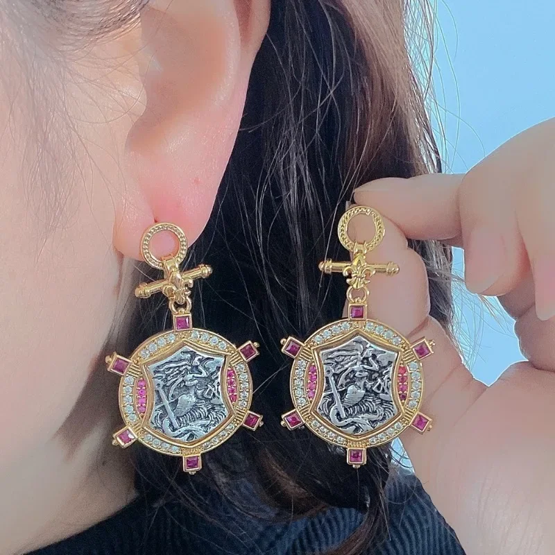 Французские антикварные круглые серьги итальянское мастерство двусторонняя