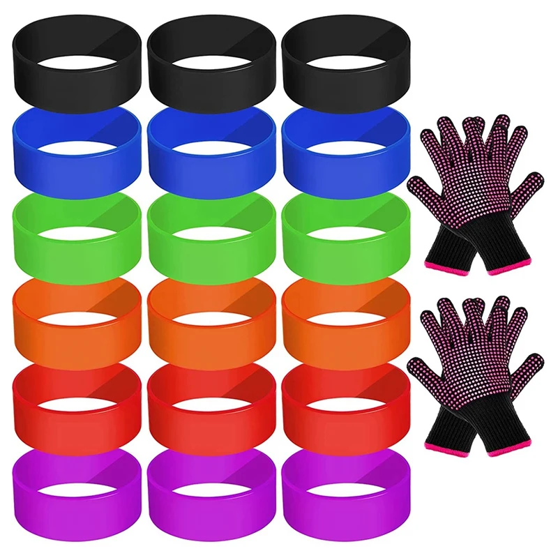 

18 Pieces Silicone Bands for Sublimation Assorted Colored Thick Elastic Band Heat Proof Glove Mitts for Hair Styling