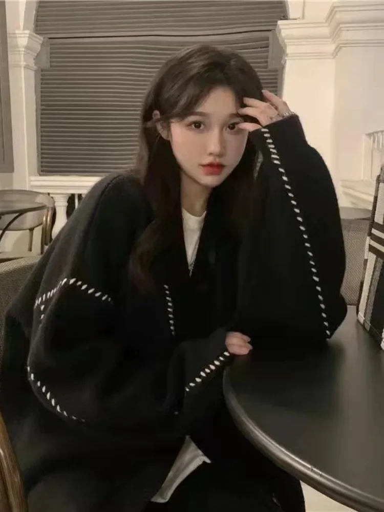 2025 женское винтажное свободное однотонное пальто-кардиган модное эстетичное