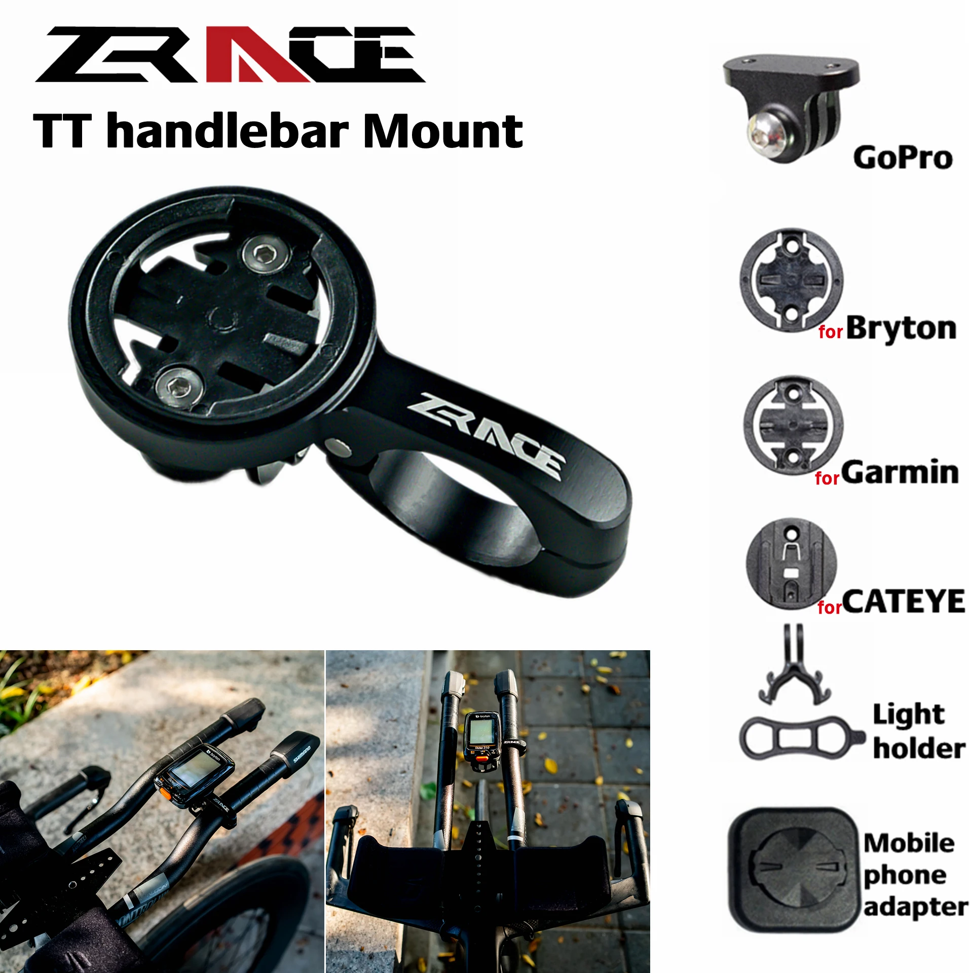 

ZRACE TT Handlebar Computer Mount - Black, Out Front Mount Holder For iGPSPORT For Garmin For Bryton GoPro For CATEYE Camera