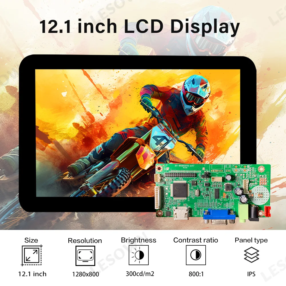 Фото Экран LESOWN 12,1 дюйма с платой управления, HD, 10-точечный сенсорный, Plug & Play, матричный дисплей №2