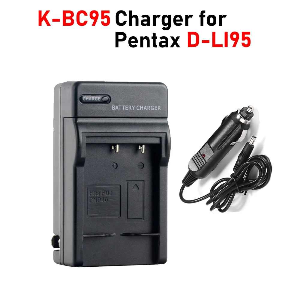 

D-LI95 Charger with Car Charger K-BC95 Charger for Pentax Optio E75 E85 M85 D-LI95 Battery Charger