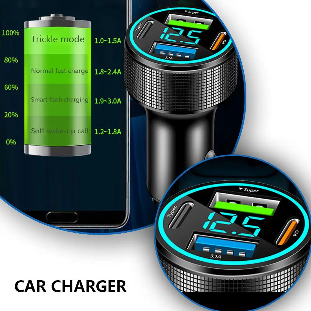 Автомобильное зарядное устройство с 4 портами USB Type-C PD 200 Вт адаптер для быстрой