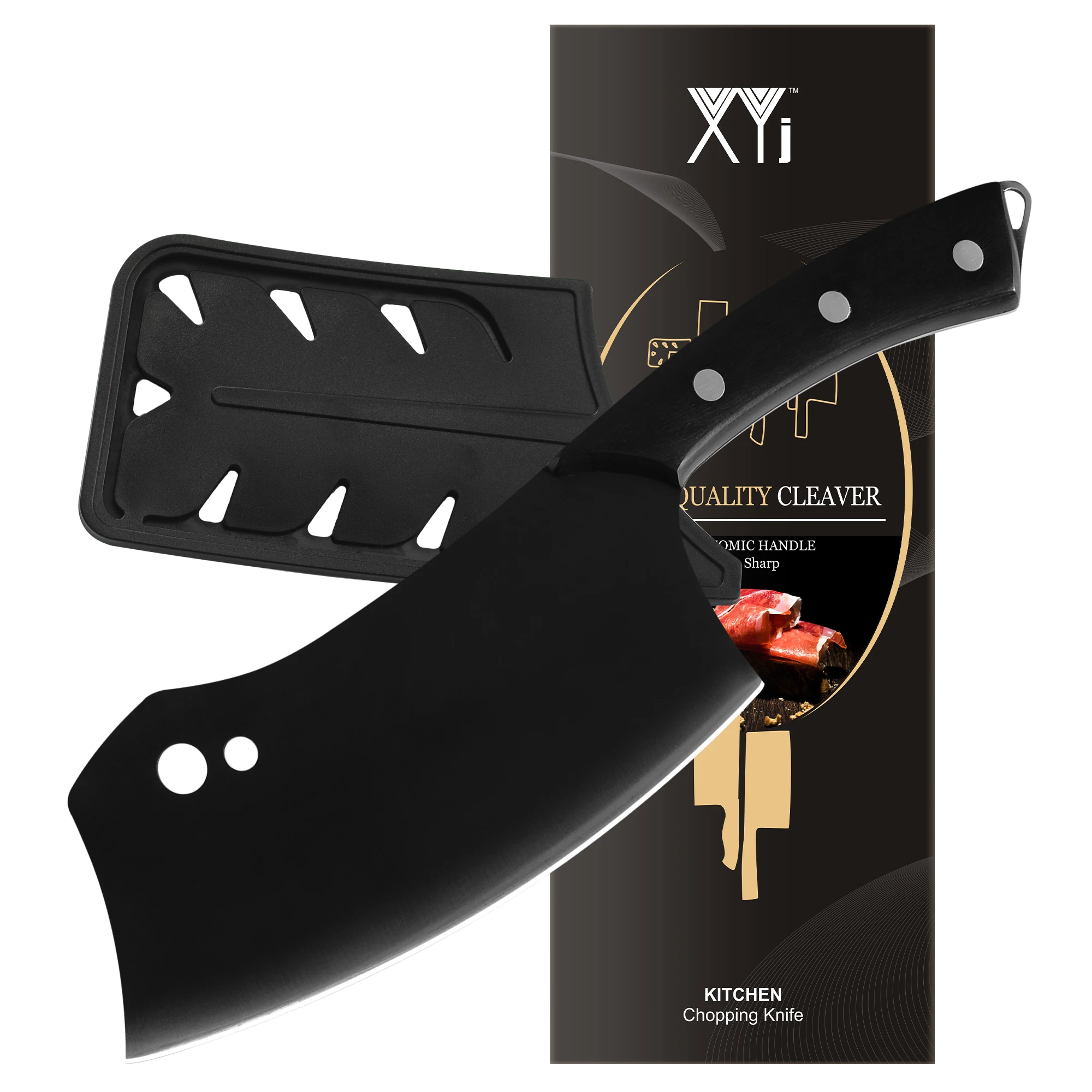 

XYj 7-дюймовый Нож для овощей Мясницкий Черный нож из нержавеющей стали с широким лезвием измельчитель для мяса кухонный нож с пластиковым покрытием подарочный набор