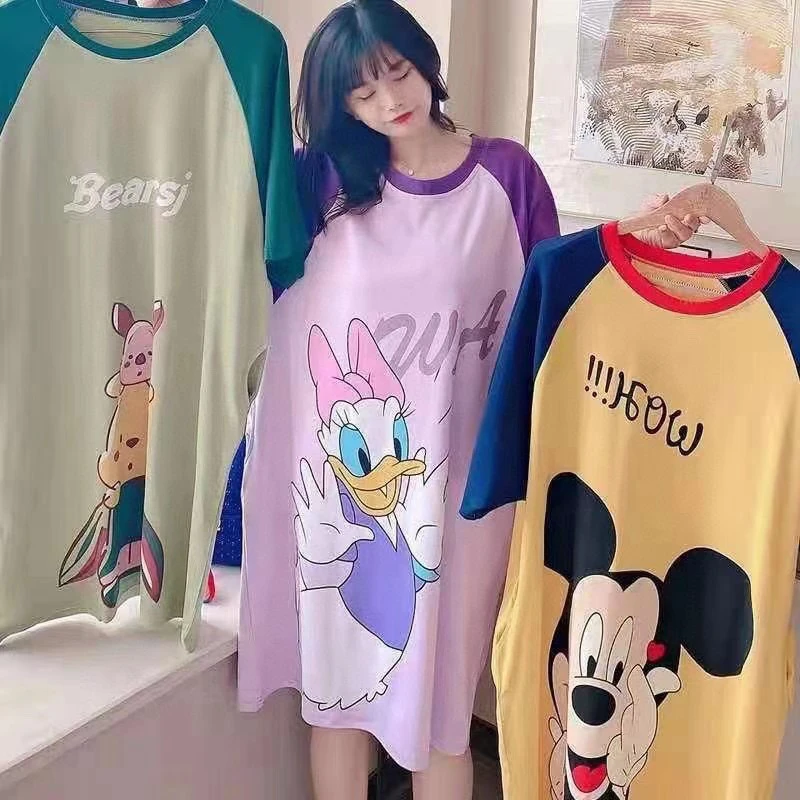 

Summer short-sleeved nightdress cartoon sweet culture sleeping loose plus fertilizer plus size dress home service