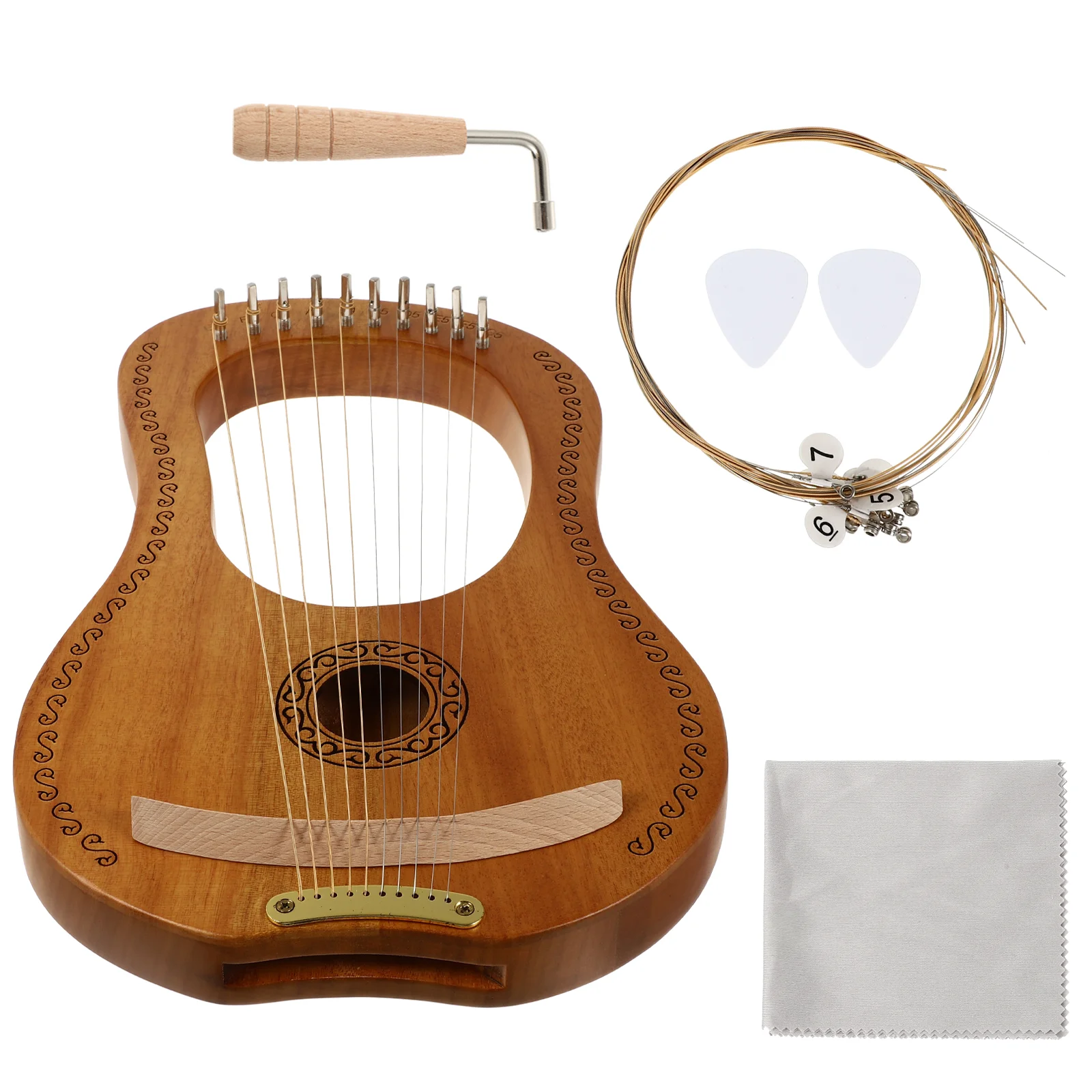 

1 Set of Wooden Harp Musical Instrument for Adult 10 Strings Lyre Harp