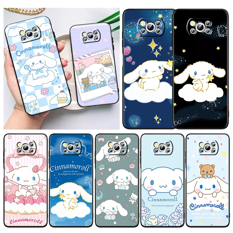 

Sanrio Cinnamoroll Cartoon Phone Case For Xiaomi Mi Poco X5 X4 X3 NFC F4 F3 GT M5 M5s M4 M3 Pro C50 C40 5G Cover Black Funda