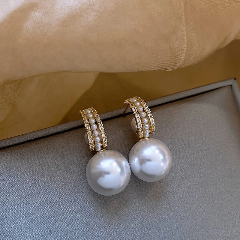 

2023 New Elegant Imitation Pearl Rhinestone Drop Earrings for Women Korean Zircon Gold Color Earrings Wedding Fashion Jewelry
