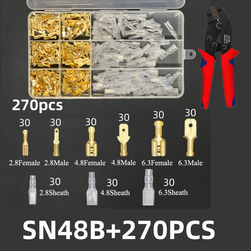 

Box Gold Insulated 2.8/4.8/6.3mm Insulated Male Female Electrical Wire Wrap Crimp Terminals Connector Assorted Kit With SN-48B