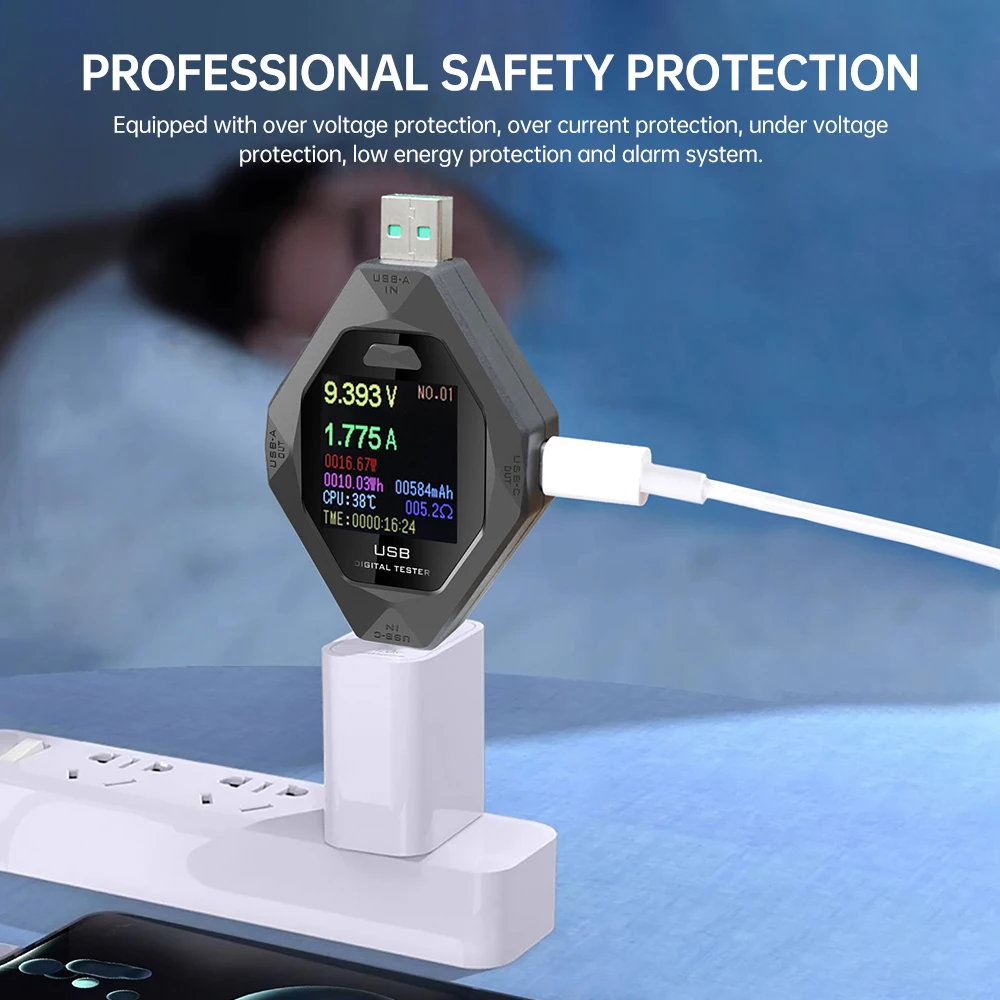 Устройство для измерения напряжения и силы тока многофункциональное Type-C + USB с