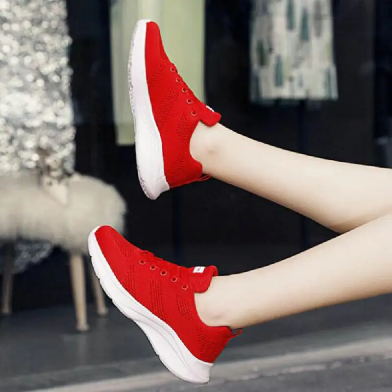 Women Motion Casual Shoes Breathable Walking Mesh Lace Up Flat Shoes Sneakers Women Tenis Feminino 42 Pink Black White