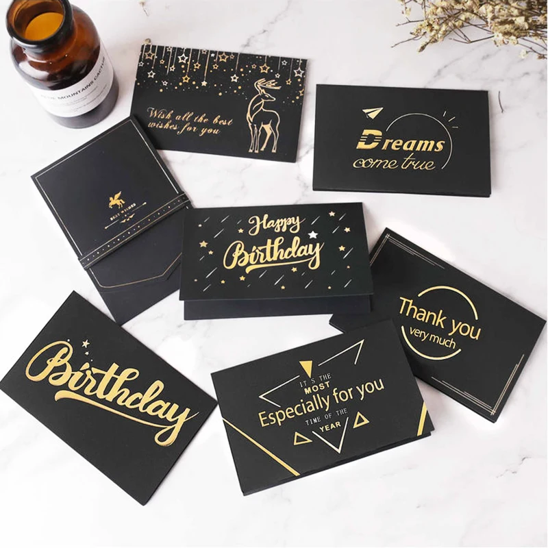 

10pcs/lot Black Thank You for Best Wishes Supporting My Small Business Folding Card Greeting Appreciation Cards with Envelopes
